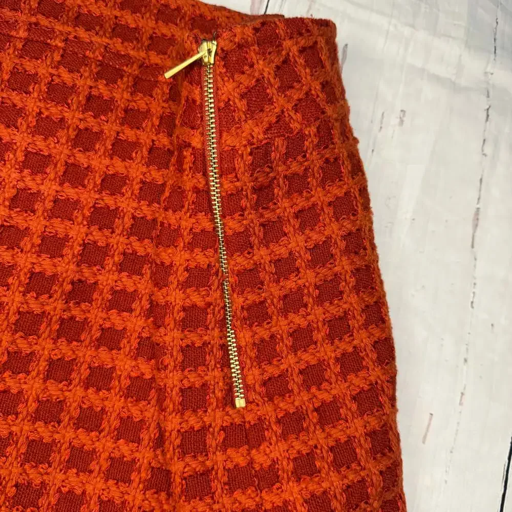 Carlisle‎ Wool Blend Check Burnt Orange Boucle Pleated Skirt